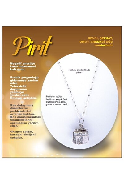 OSMANLI DOĞAL TAŞ Sertifikalı Doğal Taş Kolye - Pirit Taşı (GÜMÜŞ ZİNCİR DAHİL)