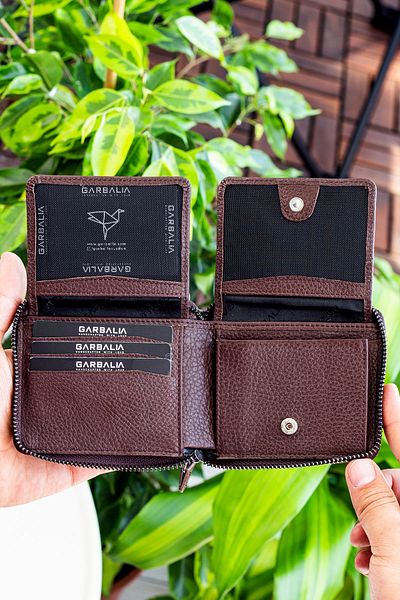 Garbalia Πορτοφόλι Unisex Καφέ Carole από γνήσιο δέρμα με φερμουάρ
