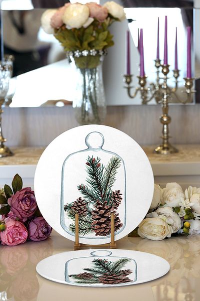 Realhomes 2-Piece Special Design Christmas Themed Digital Printed Decorative Round Charger & Placemat