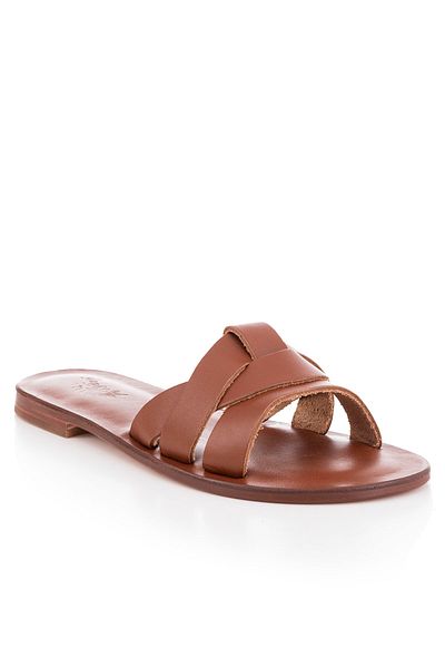 DaphneSandals Handmade Genuine Leather Tan Women's Slippers - Kk2116
