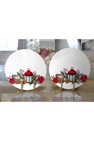 Realhomes 2-Piece Special Design Christmas Themed Digital Printed Modern Round Charger & Placemat