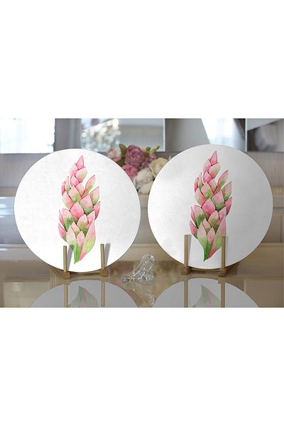 Realhomes 2-Piece Exotic Leaf Design Digital Printed Decorative Round Plate & Placemat