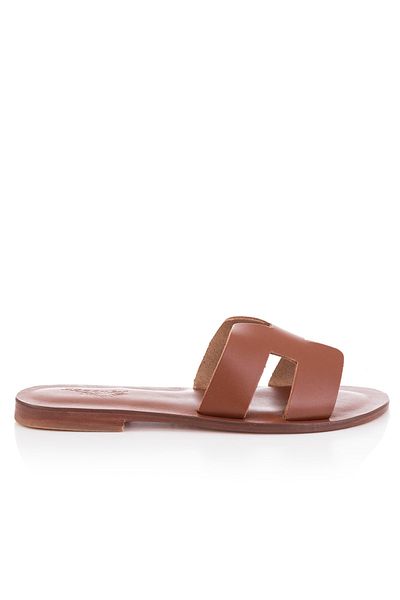 DaphneSandals Handmade Genuine Leather Tan Women's Slippers - 2108