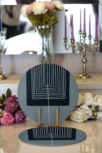 Realhomes 2-Piece Abstract Style Digital Printed Decorative Round Placemat with Onedraw Drawing