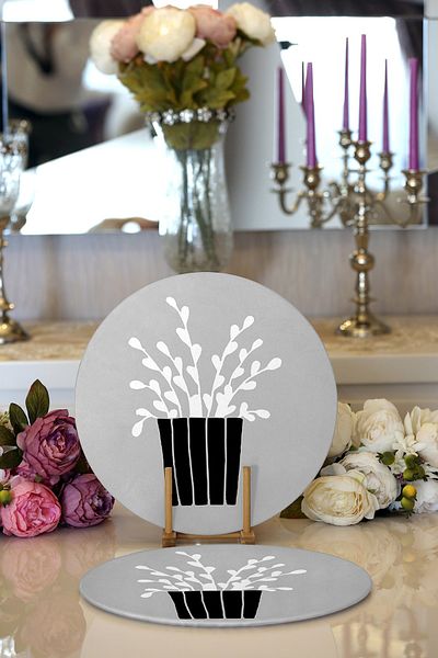 Realhomes 2-Piece Gray Floor Vase Designed Digital Printed Decorative Round Plate & Placemat