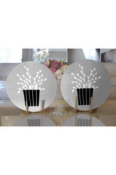 Realhomes 2-Piece Gray Floor Vase Designed Digital Printed Decorative Round Plate & Placemat