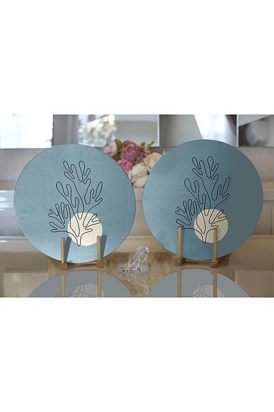 Realhomes 2-Piece Abstract Drawing Floral Design Digital Printed Decorative Round Plate & Placemat