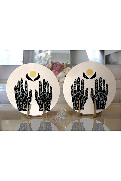 Realhomes 2-Piece Hand Silhouette Special Design Digital Printed Modern Round Charger & Placemat