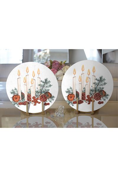 Realhomes 2-Piece Pine Leaf Candle Design Digital Printed Modern Round Charger & Placemat