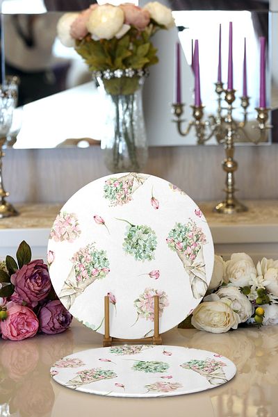 Realhomes 2-Piece Flower Bundles Special Design Digital Printed Decorative Round Charger & Placemat