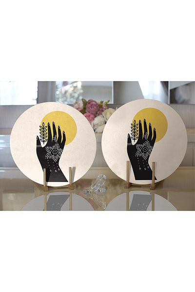 Realhomes 2-Piece Artistic Green Floral Design Digital Printed Modern Round Plate & Placemat