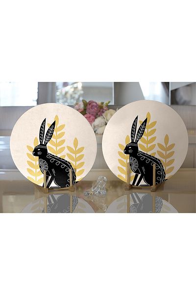 Realhomes 2-Piece Rabbit Silhouette Special Design Digital Printed Modern Round Plate & Placemat