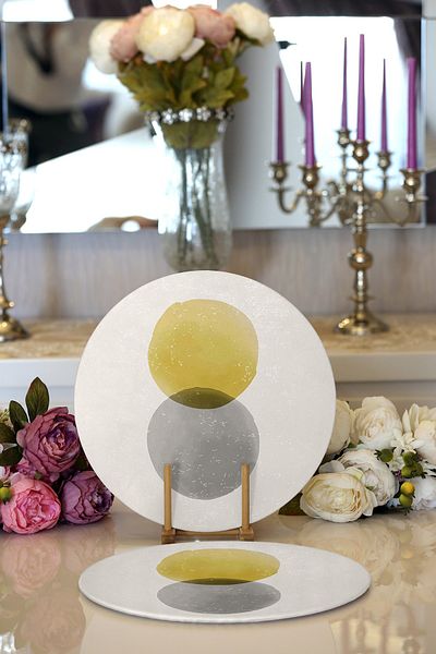 Realhomes 2-Piece Sun & Moon Artistic Drawing Digital Printed Decorative Round Plate & Placemat