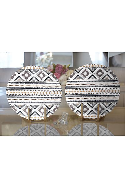 Realhomes 2-Piece Scandinavian Patterned Ethnic Design Digital Printed Modern Round Plate & Placemat