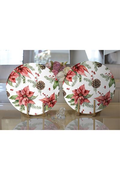 Realhomes 2-Piece Red Rose & Cone Design Digital Printed Modern Round Charger & Placemat