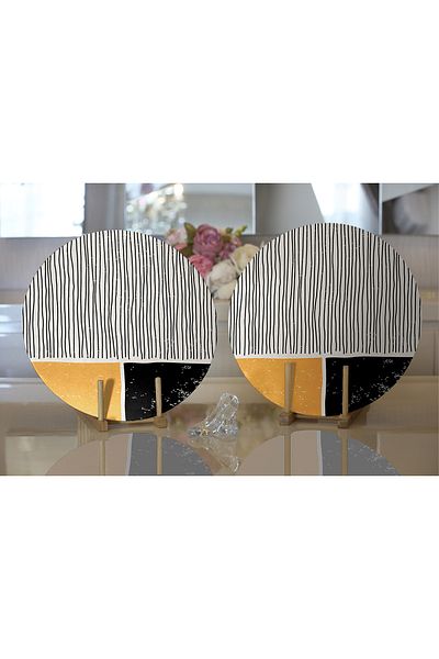 Realhomes 2-Piece Abstract Primitive Pattern Design Digital Printed Modern Round Plate & Placemat