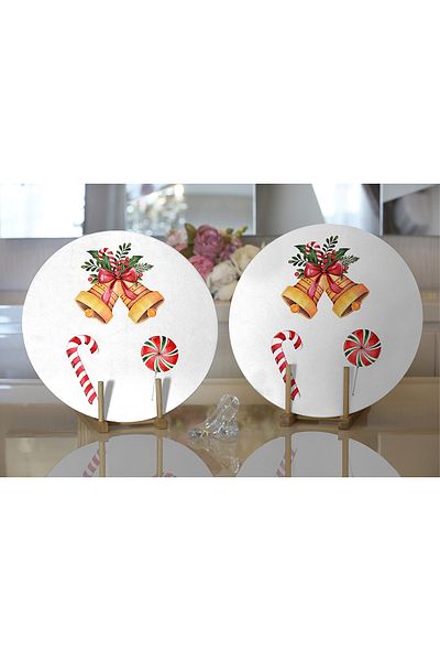 Realhomes 2-Piece Mery Christmas Themed Digital Printed Modern Round Plate & Placemat