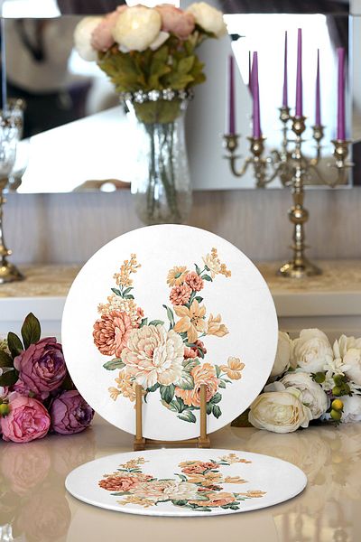 Realhomes 2-Piece Rose Design Digital Printed Modern Round Charger & Placemat