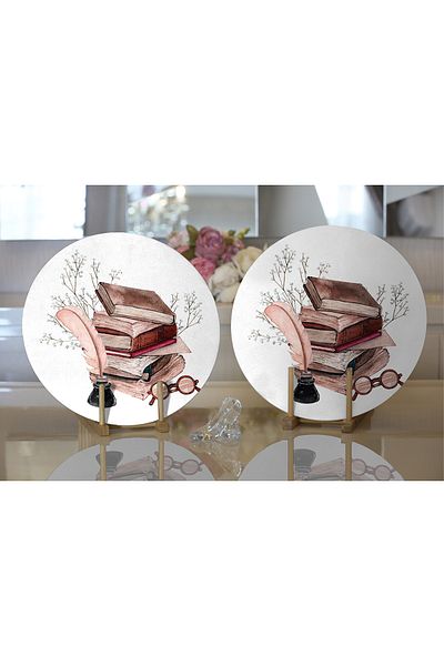 Realhomes 2-Piece Retro Notebook & Feather Pen Design Digital Printed Modern Round Charger & Placemat