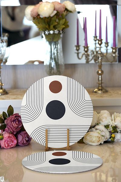 Realhomes 2-Piece Abstract Style Digital Printed with Onedraw Drawing Modern Round Charger & Placemat