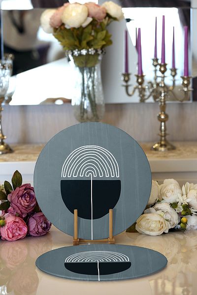 Realhomes 2-Piece Abstract Style Digital Printed Decorative Round Plate & Placemat with Onedraw Drawing
