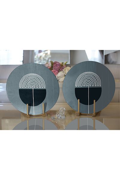 Realhomes 2-Piece Abstract Style Digital Printed Decorative Round Plate & Placemat with Onedraw Drawing