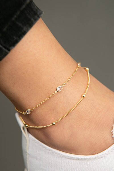 Elika Silver خلخال نسائي بسلسلة على شكل قطرة