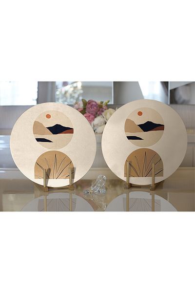 Realhomes 2-Piece Boho Drawing Special Designed Digital Printed Decorative Round Charger & Placemat