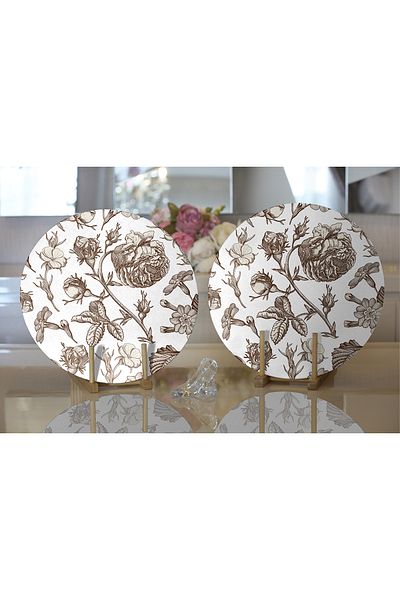 Realhomes 2-Piece Charcoal Flower Patterned Digital Printed Modern Round Charcoal & Placemat