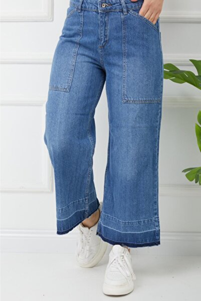 SULTAN BUTİK Kesik Paça Cep Detyalı Kot Pantolon