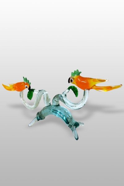 CamSanatı Murano Cam Dalda 2li Papağan 10cm
