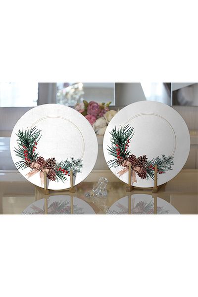 Realhomes 2-Piece Special Design Christmas Themed Digital Printed Modern Round Charger & Placemat