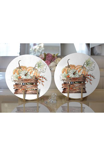 Realhomes 2-Piece Case Pumpkin Motif Digital Printed Decorative Round Plug & Placemat