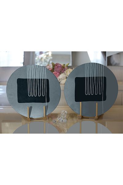 Realhomes 2-Piece Abstract Style Digital Printed Decorative Round Plate & Placemat with Onedraw Drawing