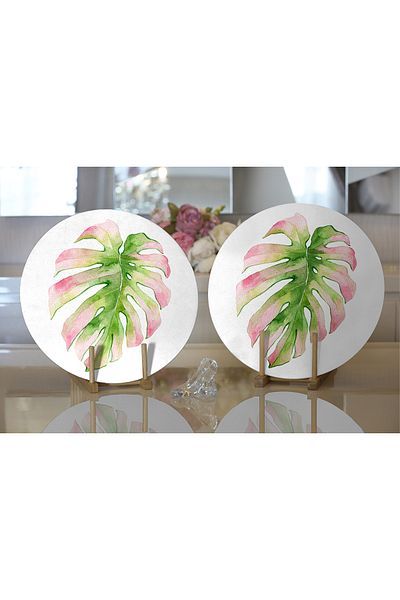 Realhomes 2-Piece Exotic Leaf Design Digital Printed Modern Round Plate & Placemat