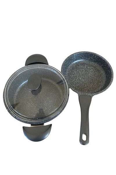 ThermoAD Aluminum Cast Set of 2 22cm Flat Pot and 20cm Pan Gray