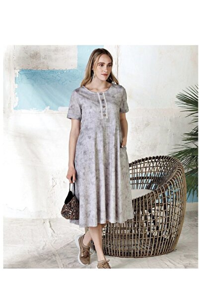 SENFONİ Rochie cu model cu jumatate de mânecă 4418 bej