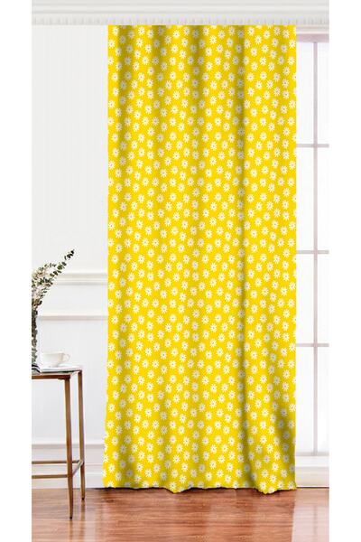 Realhomes Tek Kanat Sarı Zemin Papatya Desenli Dijital Baskılı Modern Fon Perde