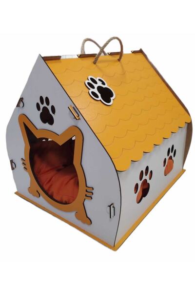 Genel Markalar Ahşap Yetişkin Kedi Evi (Turuncu)