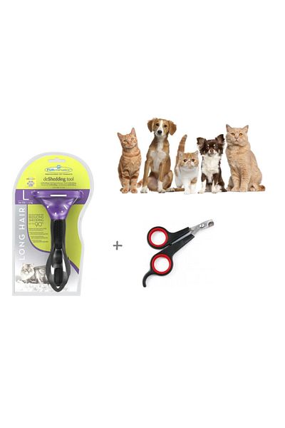 SARFEX Lint Collector Comb for Long Hairy Cats L Size + Nail Clipper Set