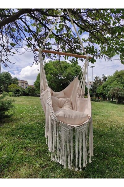 EdaTasarım Makrome Detay Boho Tarz Kumaş Salıncak/hamak "crema" 160cm