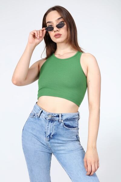 AFŞAR MODA Green Crop Blouse Rambo