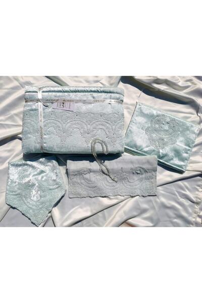 AKTAS Çeyizlik Seccade Takımı Fransız Güpürlü Su Yeşili Rengi 5 Parça