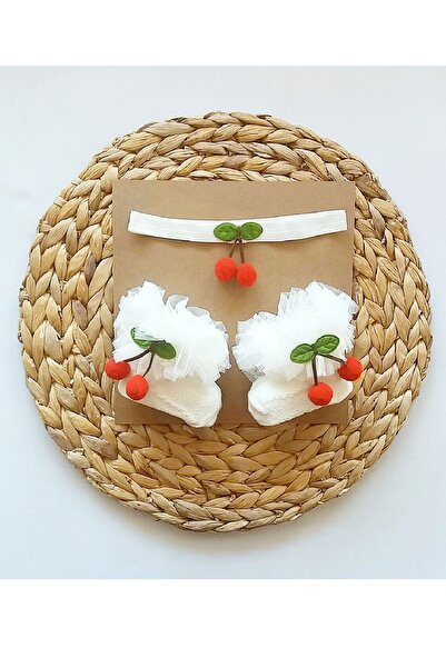 Asa Bebek Çocuk Kız Bebek Kirazlı Tütü Çorap Ve Saç Bandı Seti Bebek Hediyeli...