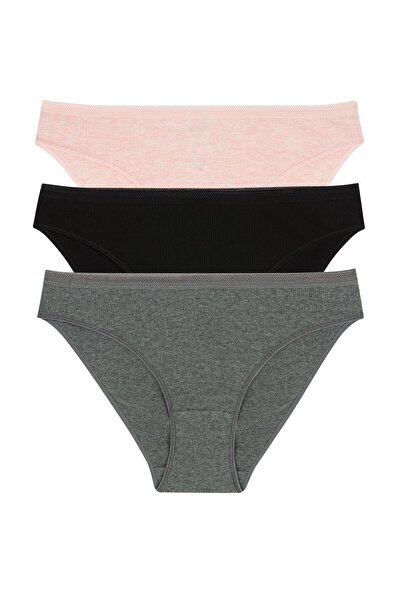Momslab Kadın Gri Korseli 1 Beden İncelten 3lü Slip Külot