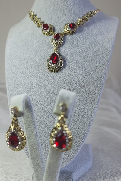 BB wikiki Otantik Hürrem Sultan Kırmızı Taşlı Kolye Küpe Seti