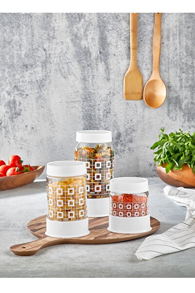 krommet Kare Sembol Desen 3 Boy Kavanoz Seti