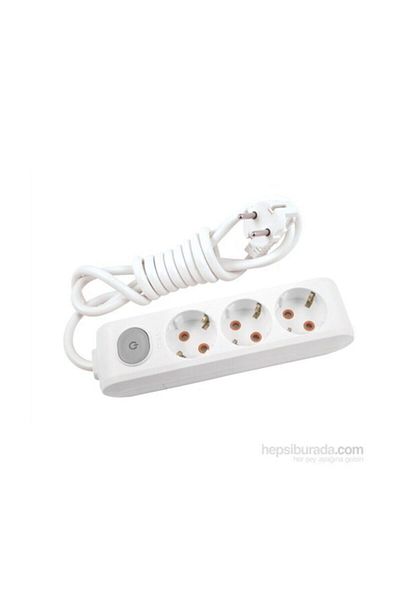VİKO 5 Meter White Child Proof Grounded Wired Socket Set of Three with Switch