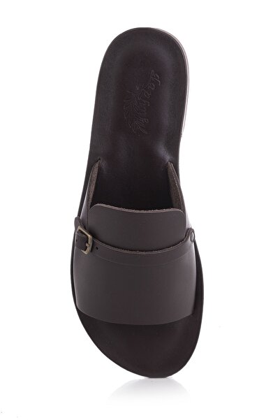 DaphneSandals Χειροποίητες γυναικείες παντόφλες από γνήσιο δέρμα καφέ - 2057