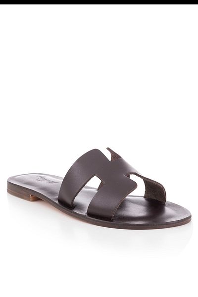 DaphneSandals Handmade Genuine Leather Brown Women's Slippers - 2108
